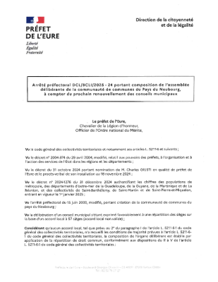 CC Pays du Neubourg répartition des sièges mars 2026