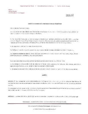 ARRETE 2026-02 MAINLEVEE INTERDICTION PENETRER